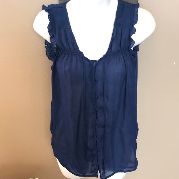 Zara Trf Collection Sheer Flowy Navy Tank Blouse S - Picture 4 of 7